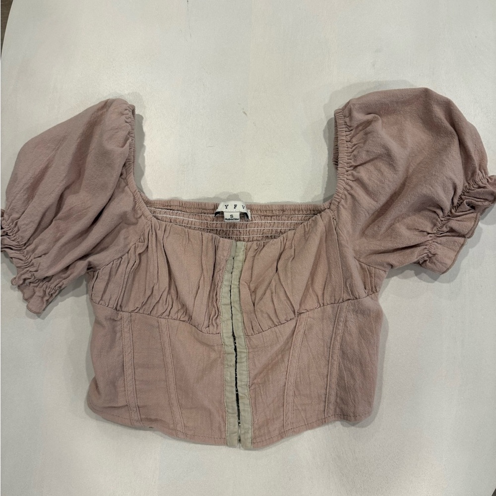 Puff Sleeve Crop Top in Mauve